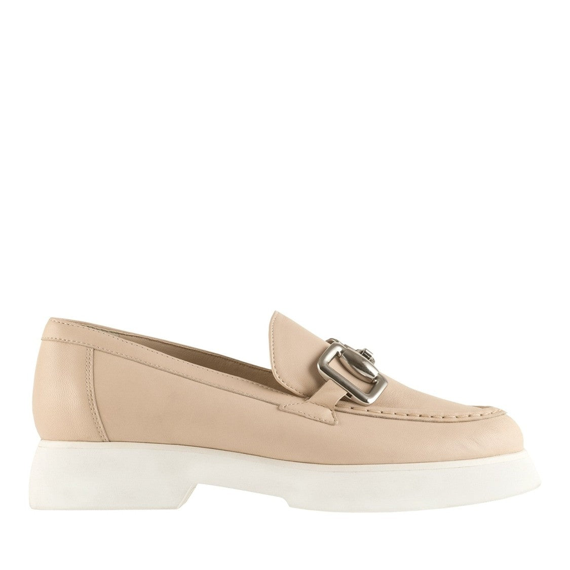 Högl Beige Max Silver Buckle Leather Loafers