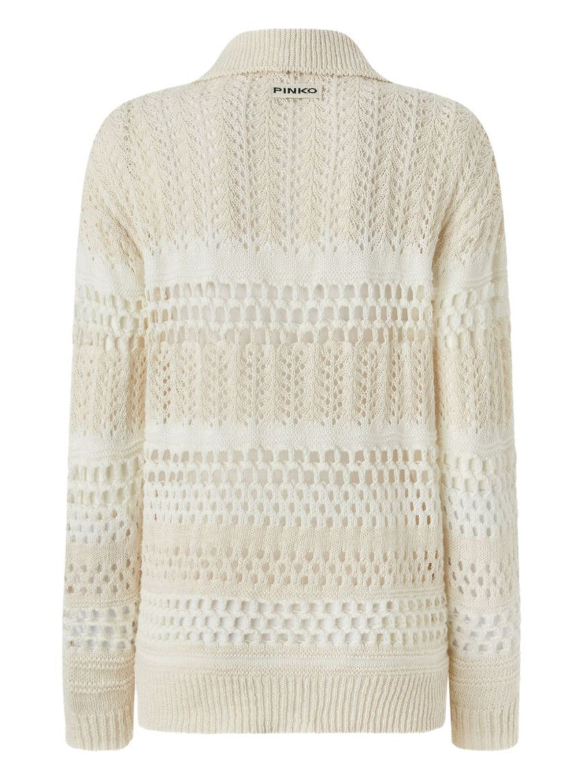 Pinko Textured Knit White Sweater With Stylish Collar
