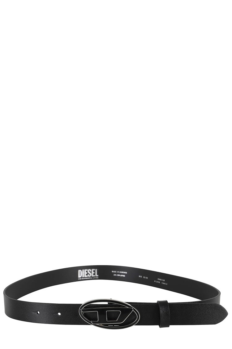 Diesel B 1Dr 25 Black Leather Belt With Distinctive Logo Buckle