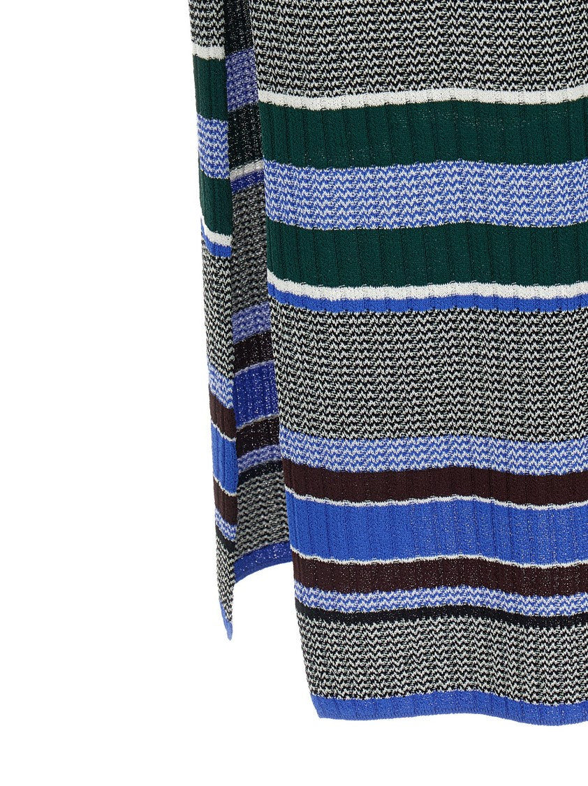 Pinko Ribbed Viscose Knit Dress With Multicolor Stripes