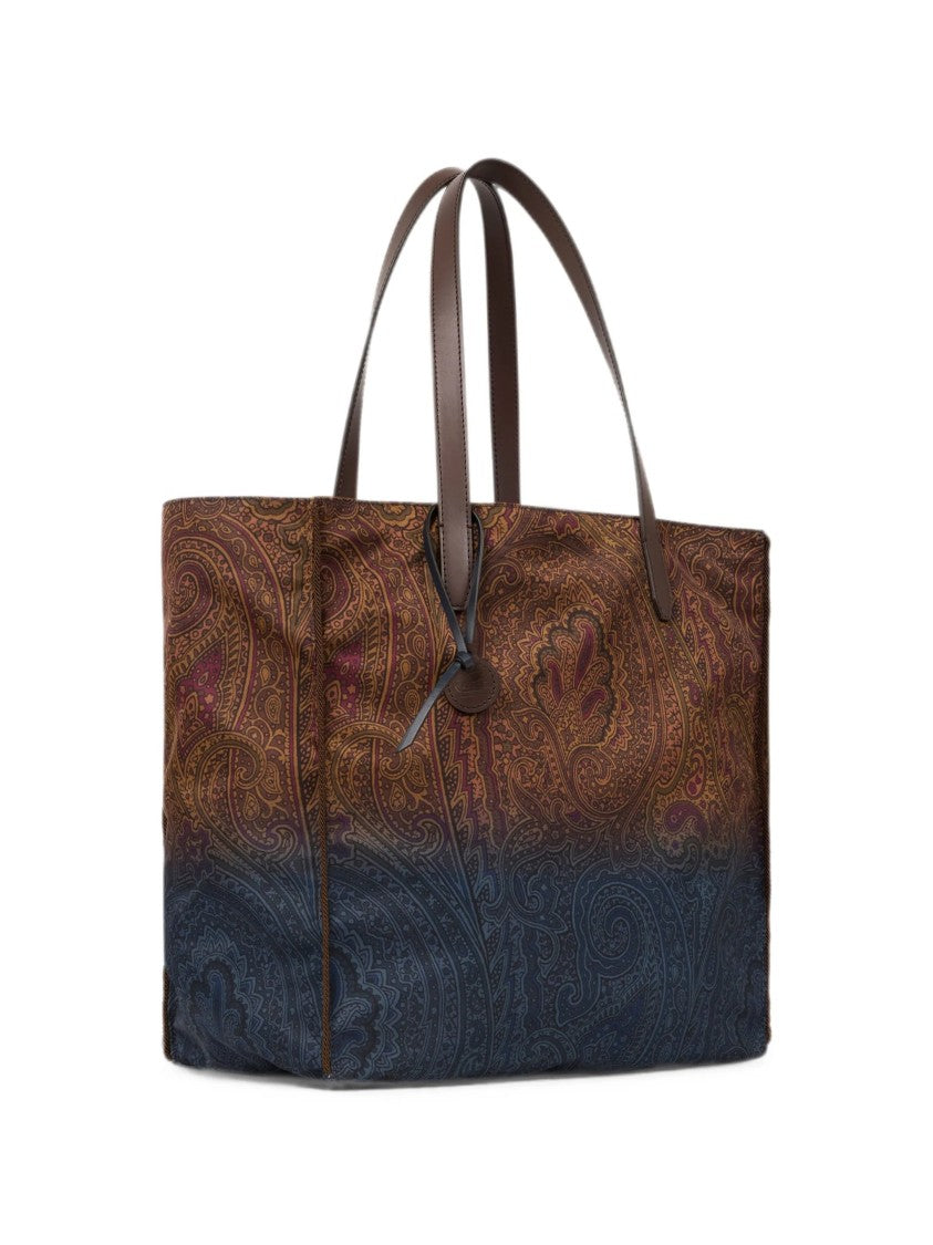 Etro Gradient Paisley Print Tote Bag With Leather Accents