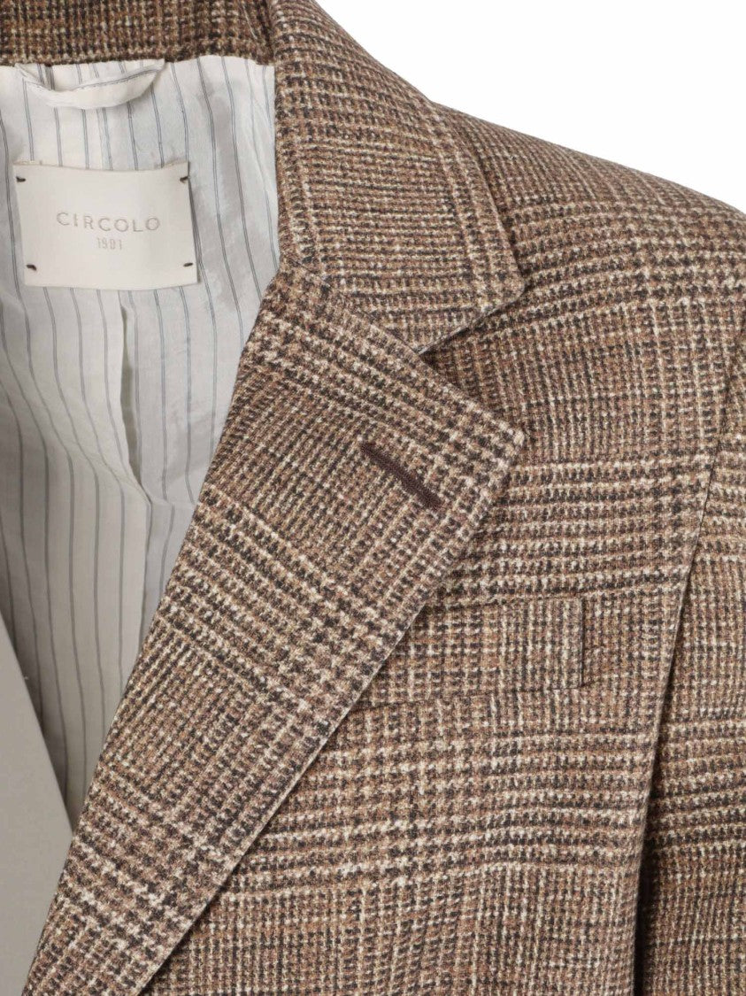 Circolo 1901 Brown Plaid Tailored Blazer With Notch Lapels