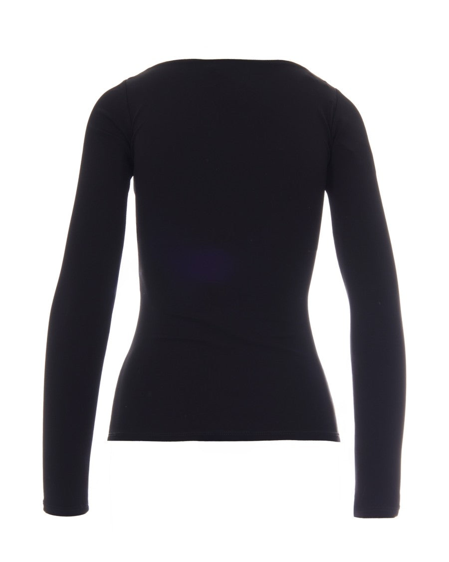 Elisabetta Franchi Long-Sleeved Fitted Jersey Top With Gold Logo Detail