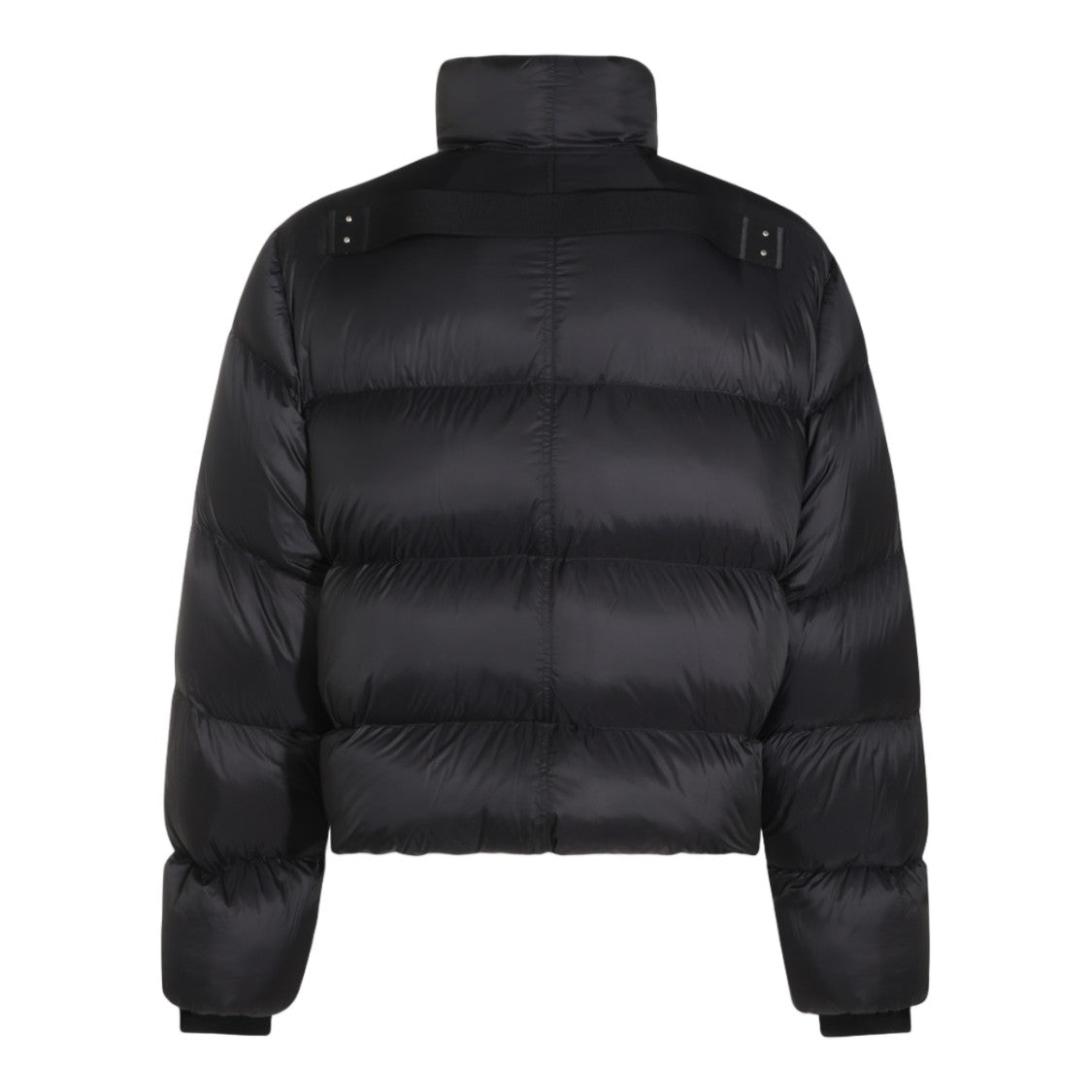 Rick Owens Asymmetrical Black Puffer Jacket With High Stand Collar
