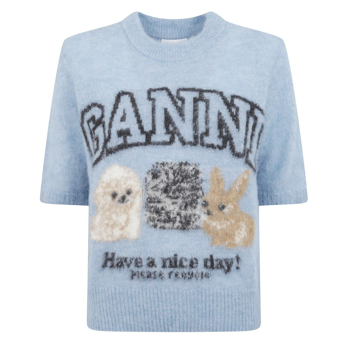 Ganni Animal Print Crewneck Wool Sweater