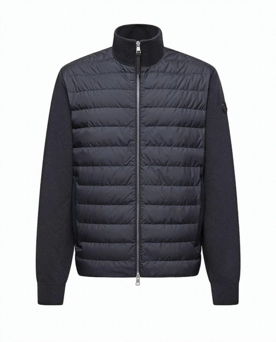 Moncler Quilted Black Wool And Cashmere Zip-Up Cardigan