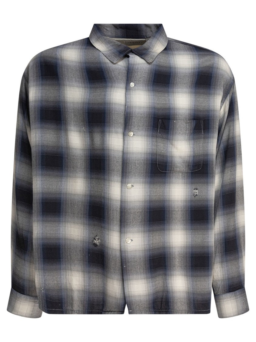 Saint Mxxxxxx Gradient Plaid Rayon Shirt