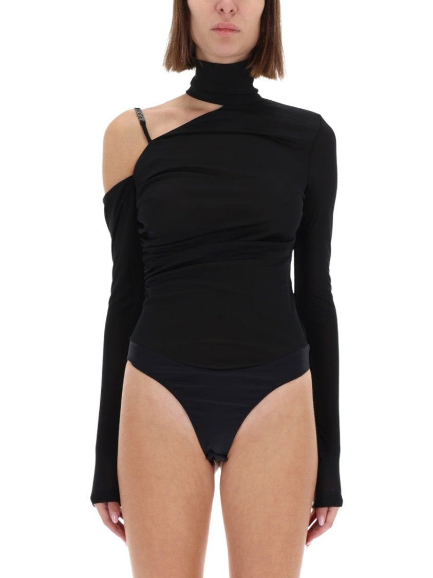 Versace Jeans Couture Black Asymmetrical One-Shoulder Bodysuit
