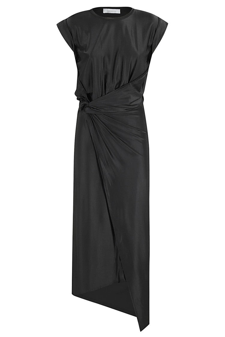 Rabanne Long Black Dress With Draped Waist