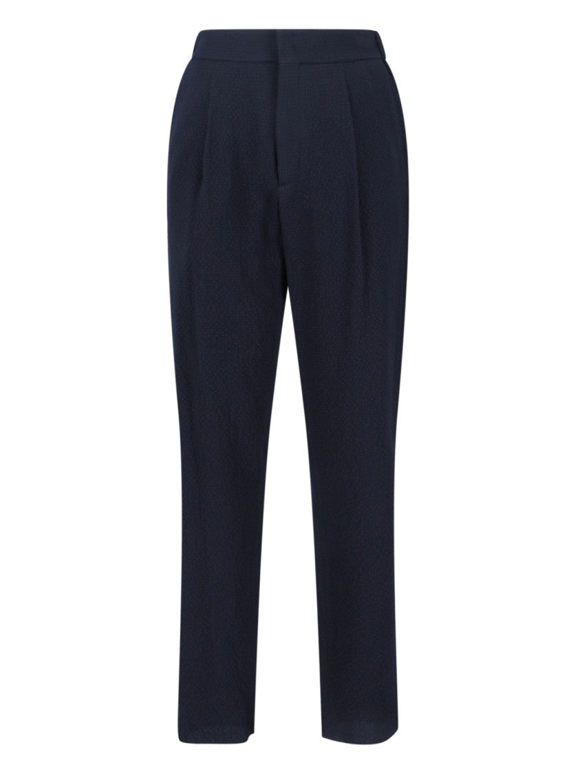 Giorgio Armani Textured Navy Virgin Wool Trousers With Straight Leg