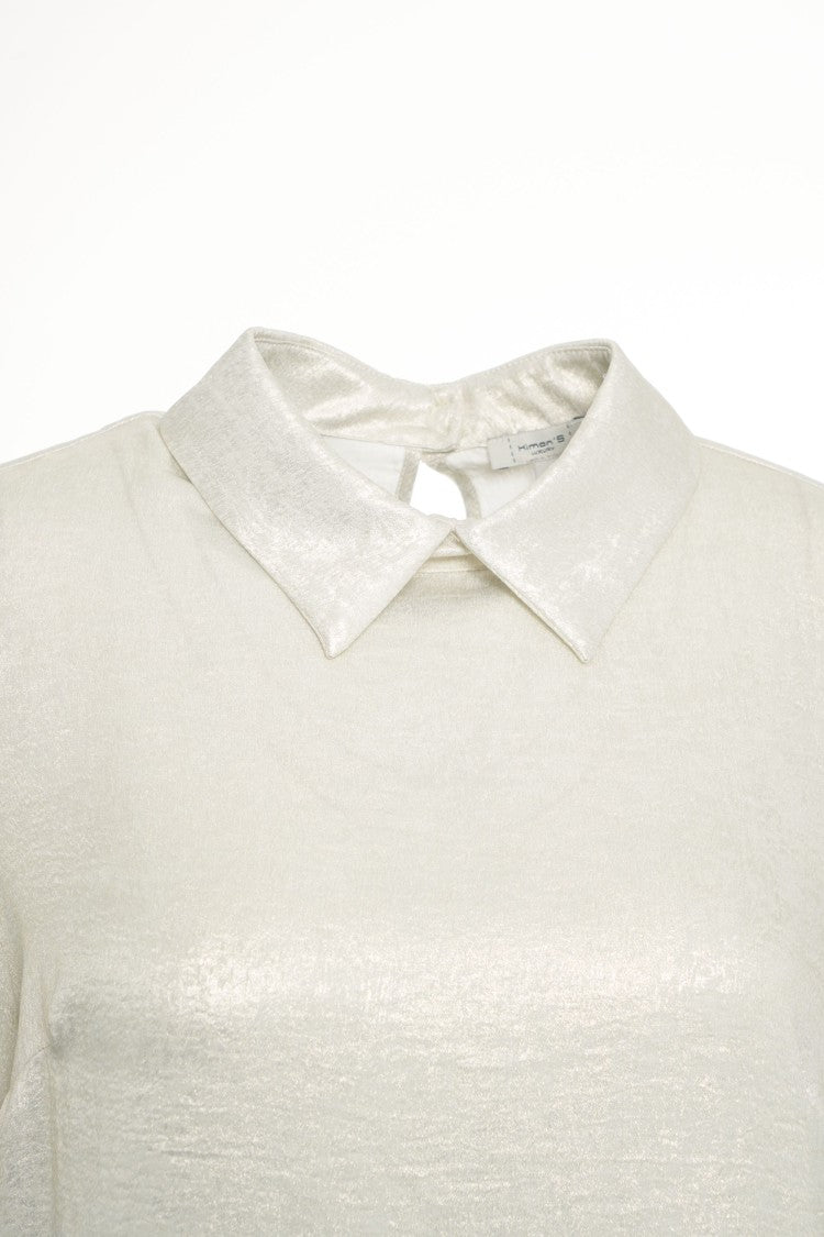 Himon's Gold Blouse With Glitter Finish And Puff Sleeves