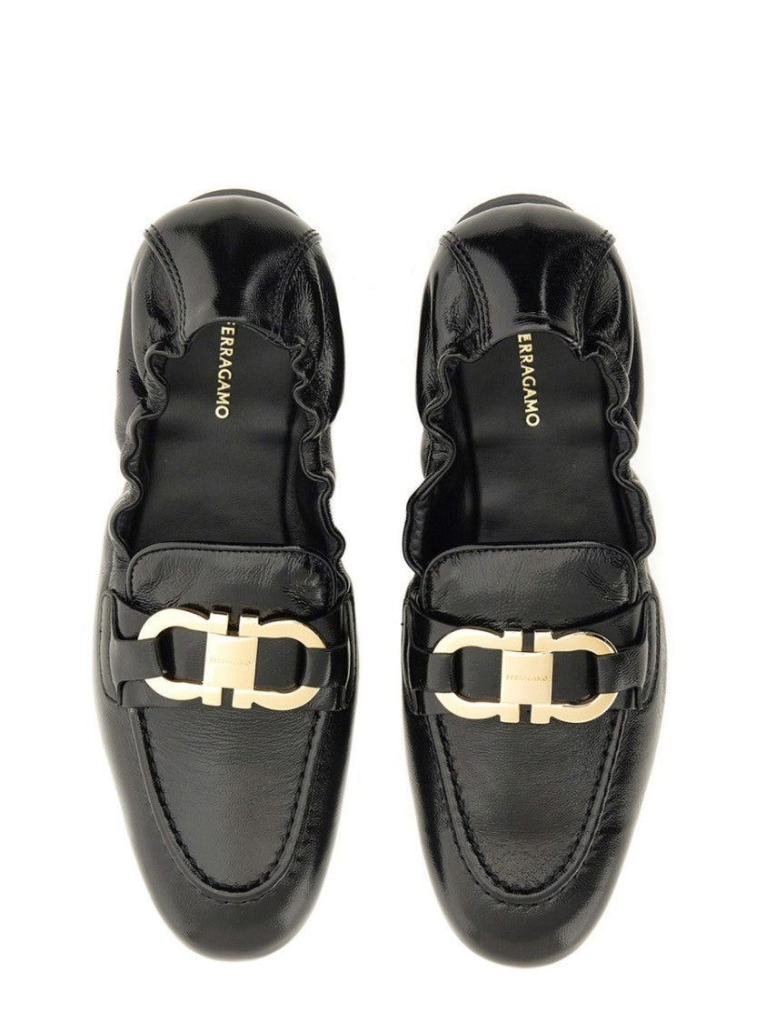 Ferragamo Moc Toe Gold Bit Leather Loafers