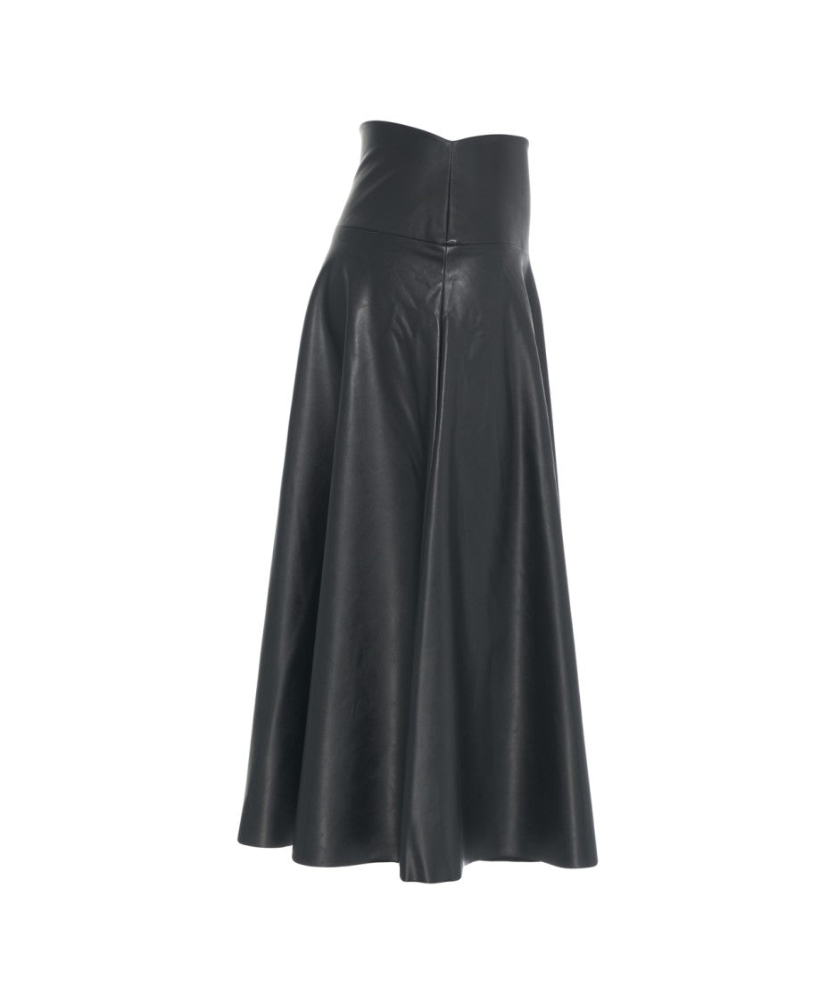 Norma Kamali Midi-Length Skirt In Smooth Faux Leather With High Waist