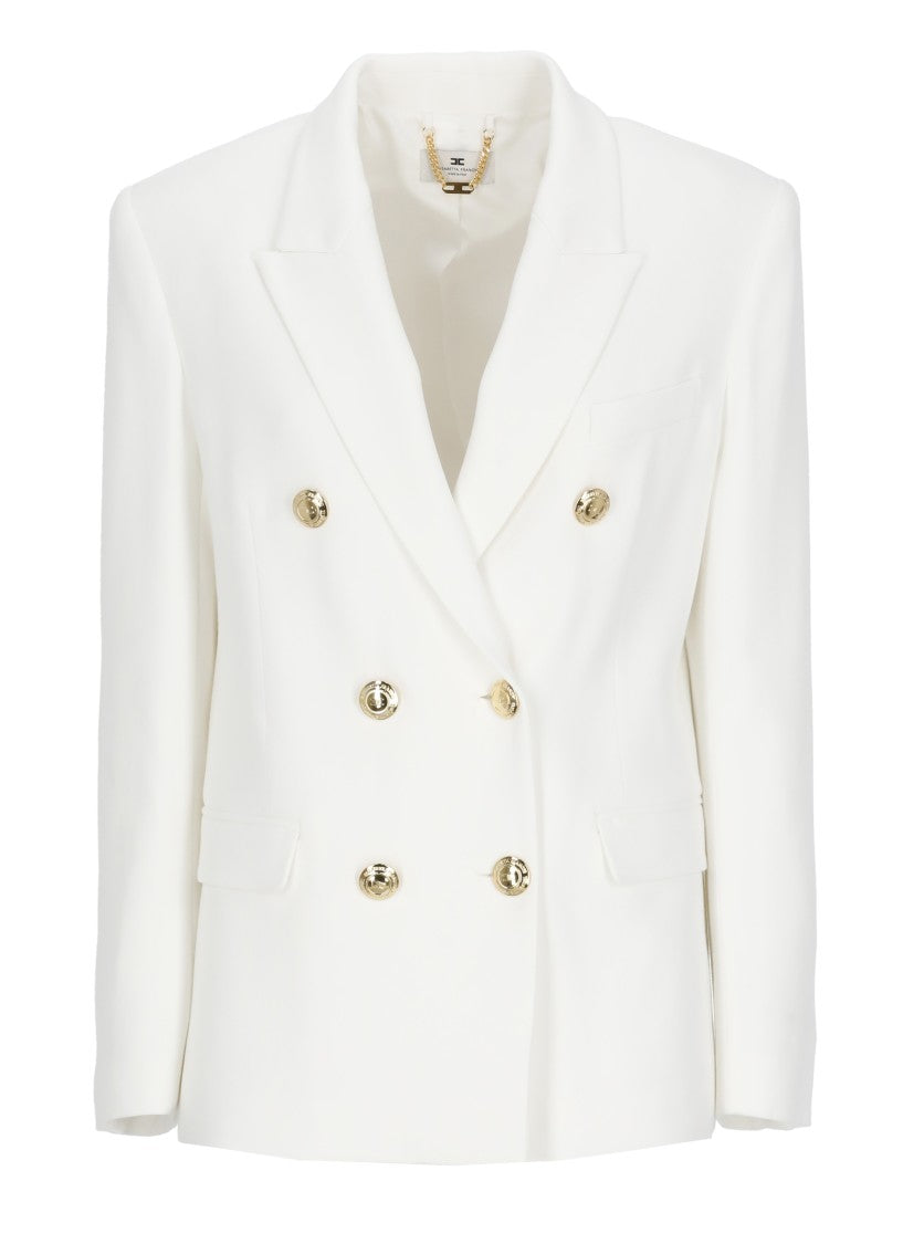 Elisabetta Franchi Ivory Viscose Double-Breasted Blazer