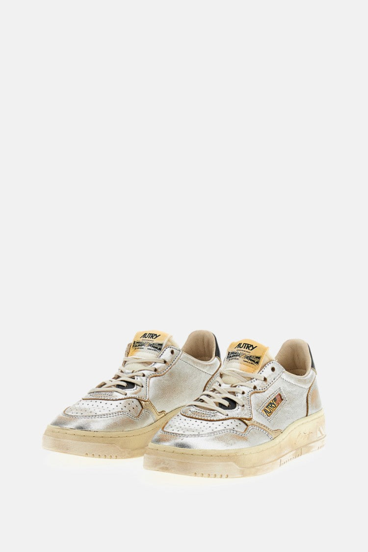 Autry Silver Medalist Super Vintage Laminated Leather Sneakers
