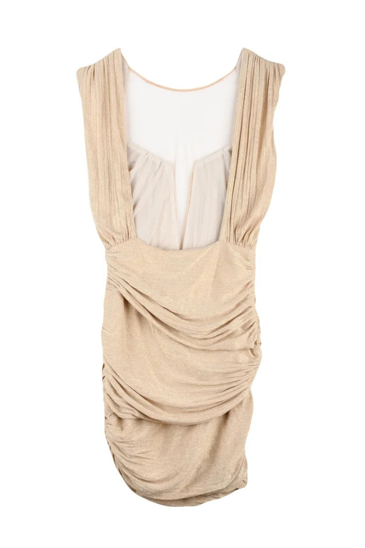 Elisabetta Franchi Mini Dress Lamé - Beige