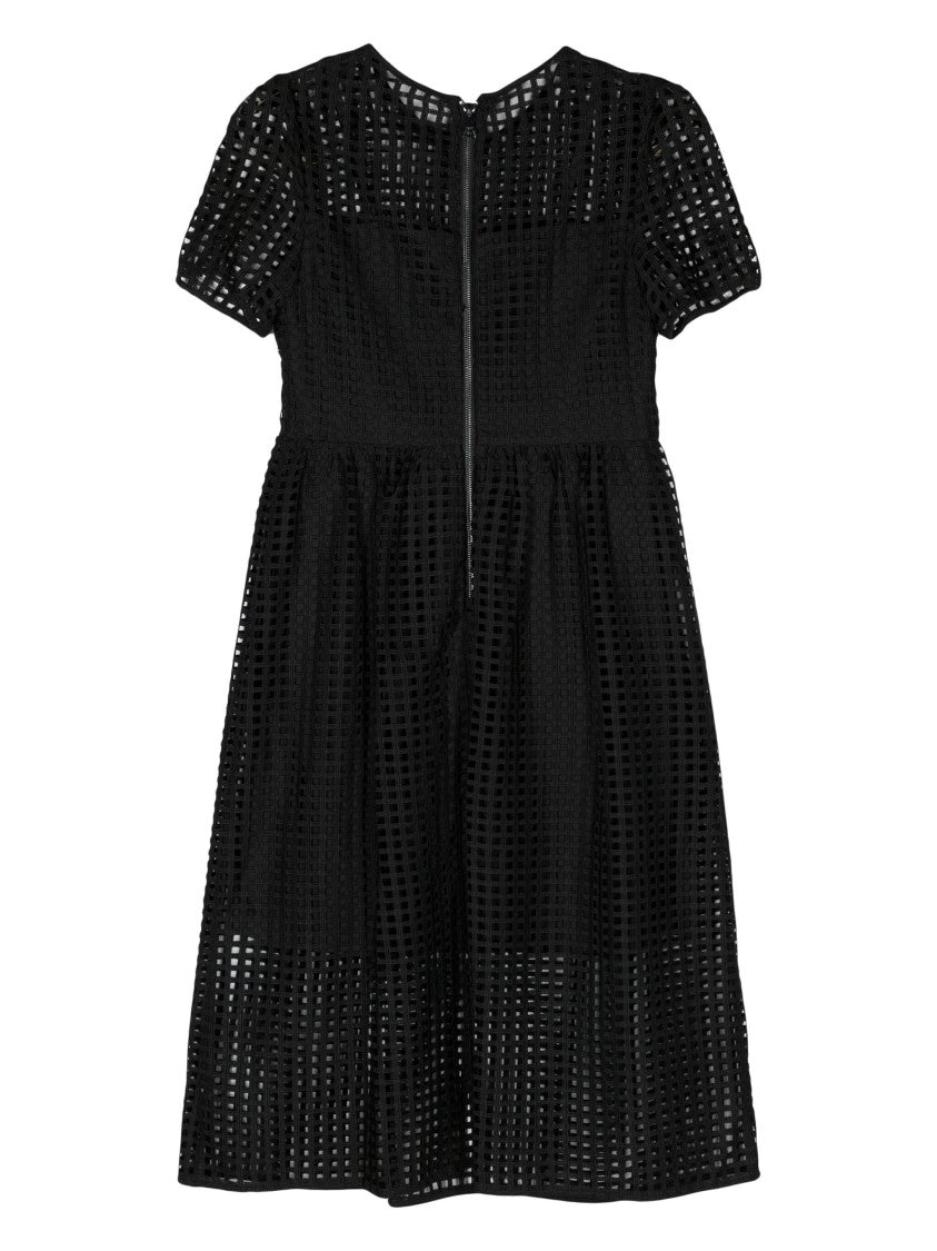 Dkny S/S Grid Lace Jewel Neck Midi
