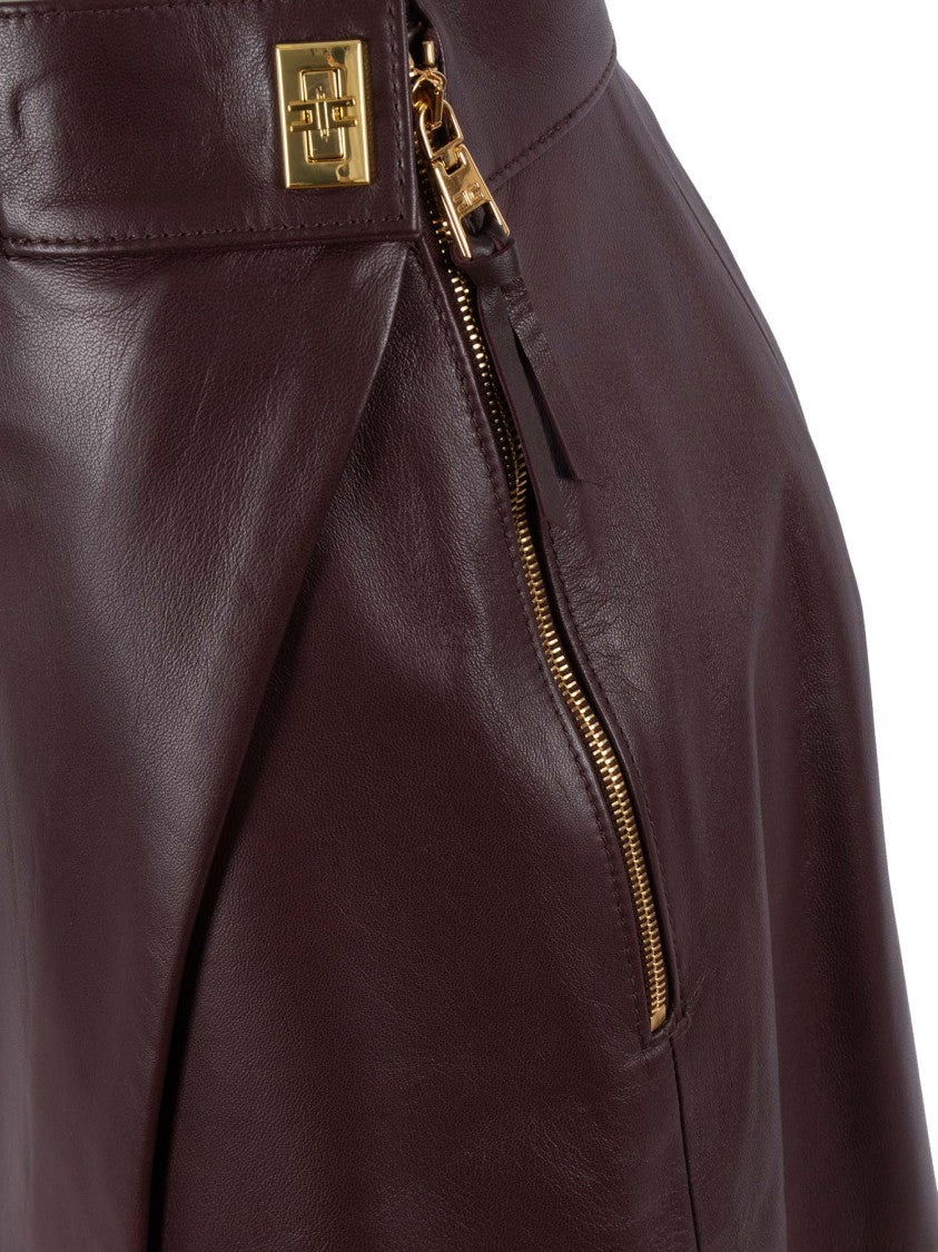 Elisabetta Franchi Fitted Leather Skirt With Subtle Wrap Design