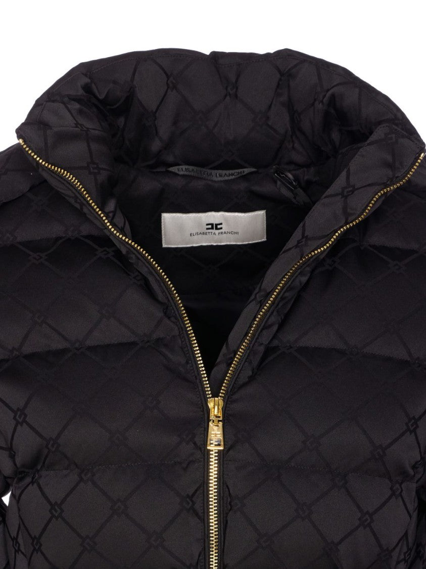 Elisabetta Franchi Quilted Black Puffer Jacket With Gold Accents