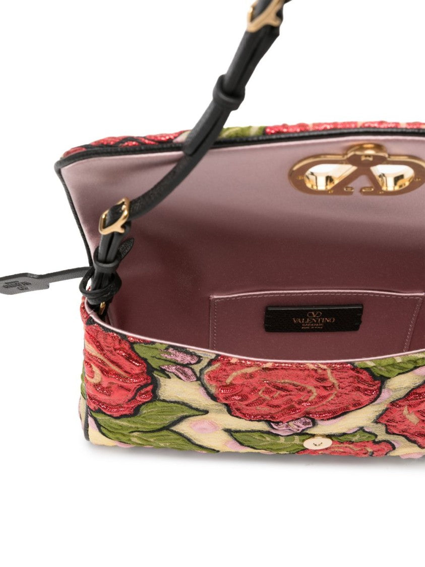 Valentino Garavani Rectangular Embroidered Bag With Adjustable Strap And Gold Emblem