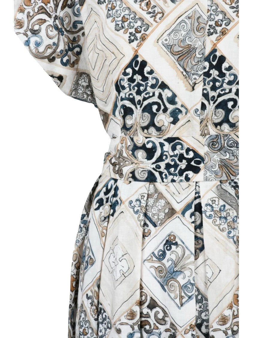 Eleventy Beige Blue Linen Shirt Dress