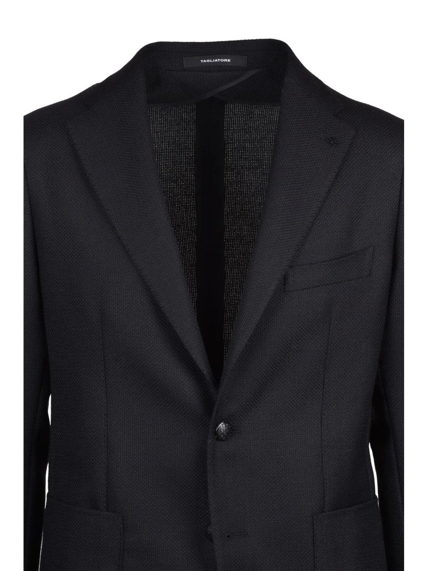 Tagliatore Black Fitted Virgin Wool Blazer
