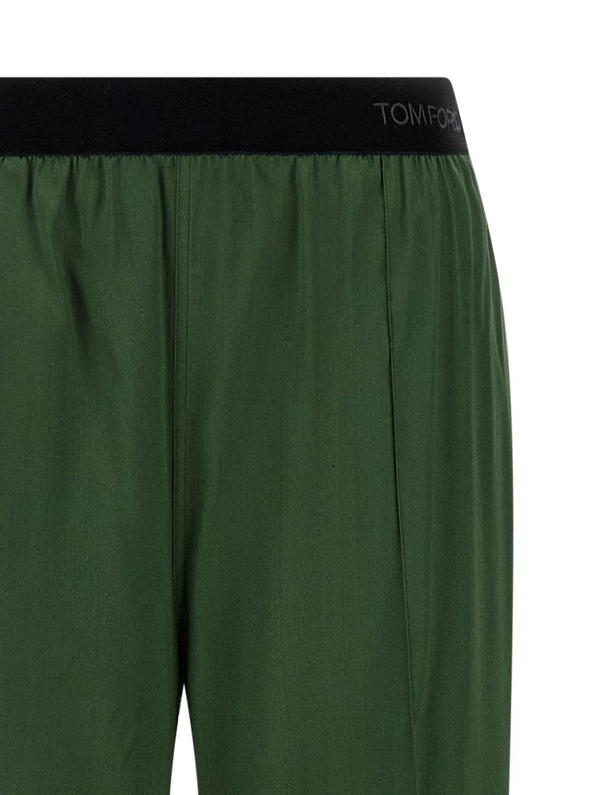 Tom Ford Stretch Silk Satin Pajama-Style Pants With Velvet Logo Waistband