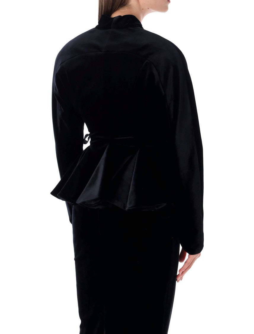 Alberta Ferretti Black Velvet Peplum Wrap Jacket