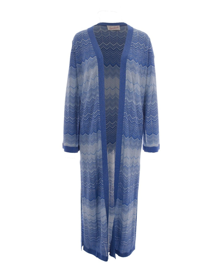 Mc2 Saint Barth Long Cardigan With Geometric Pattern And Open Front