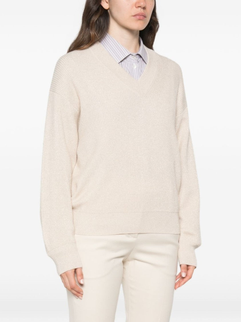 Brunello Cucinelli Relaxed Fit Knitted V-Neck Sweater