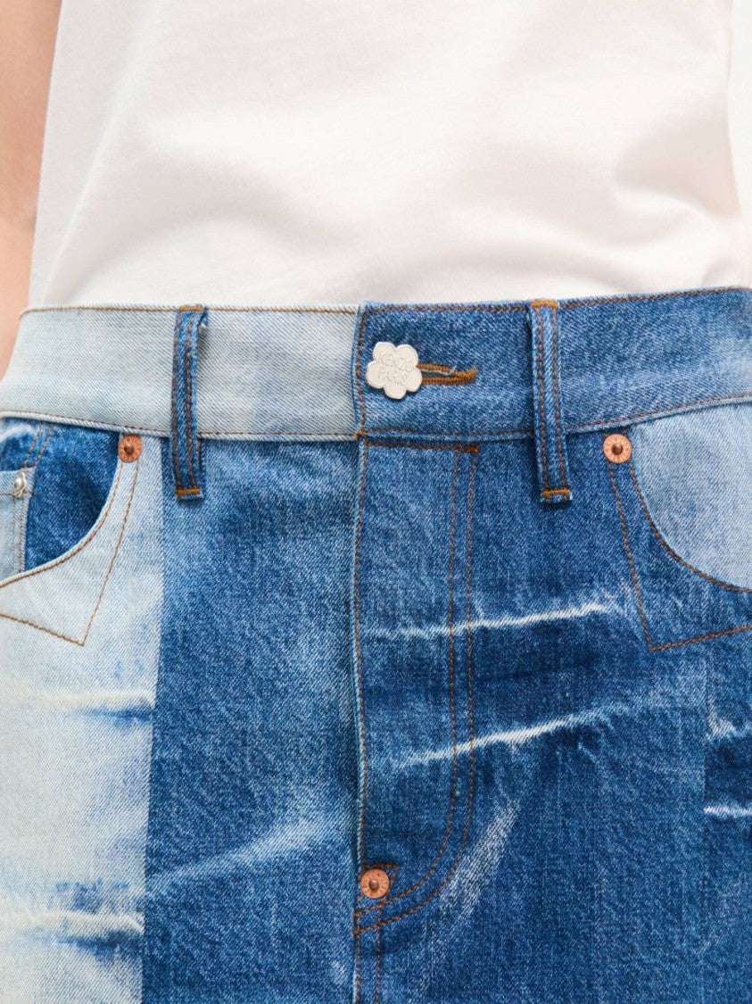 Kenzo Blue Denim Patchwork Mini Skirt