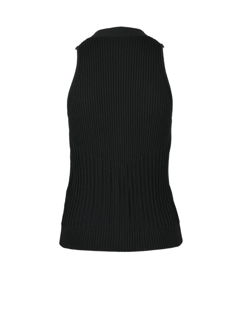 Max Mara Black Cotton-Blend Ribbed Vest