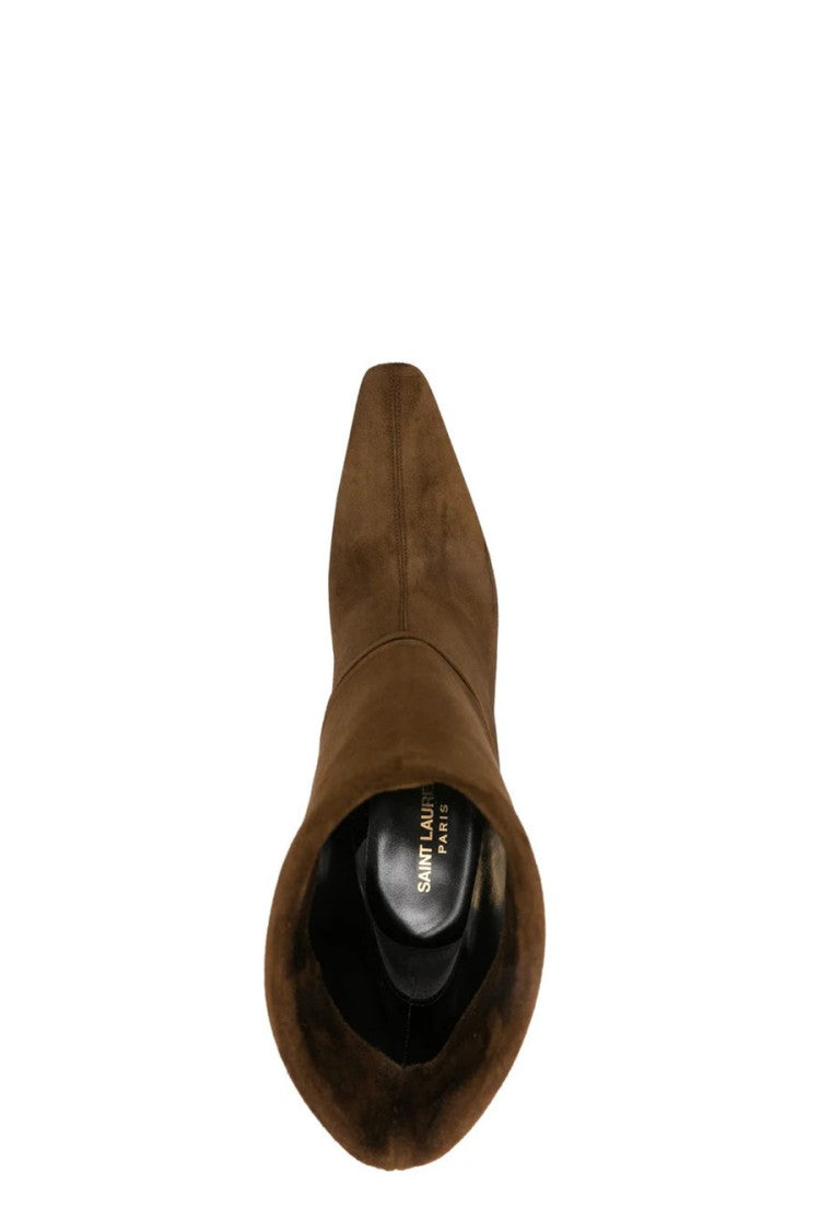 Saint Laurent Brown Suede Fold-Over Cuff Ankle Boots