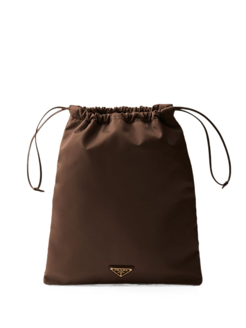 Prada Brown Minimalist Drawstring Leather Accent Tote Bag