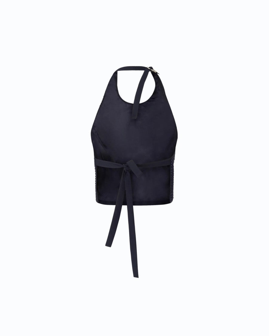 Pinko Blue Polyester-Viscose Blend Embellished Halter Top