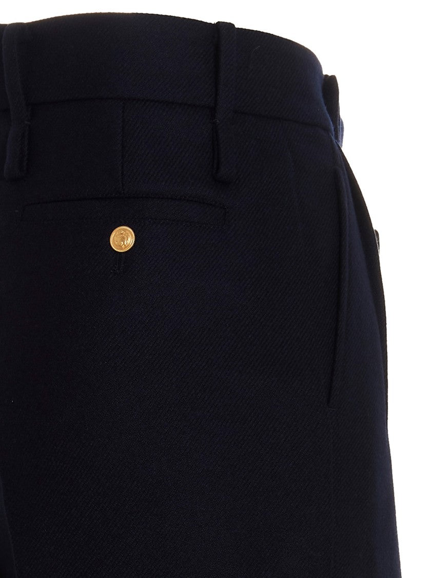 Gucci Dark Blue Cashmere Pants With Gold Accents And Tailored Fit
