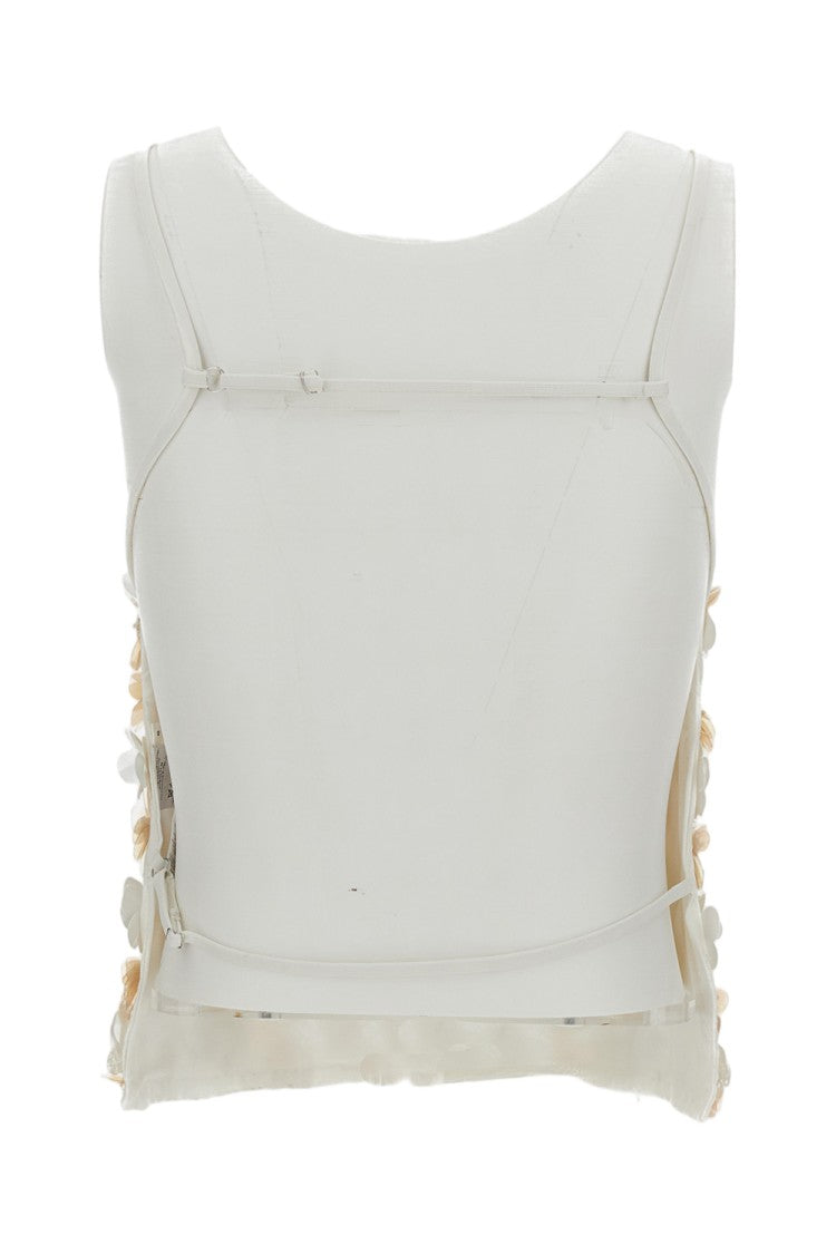 Parosh Floral Sequin Open-Back Top With Criss-Cross Tie Detail