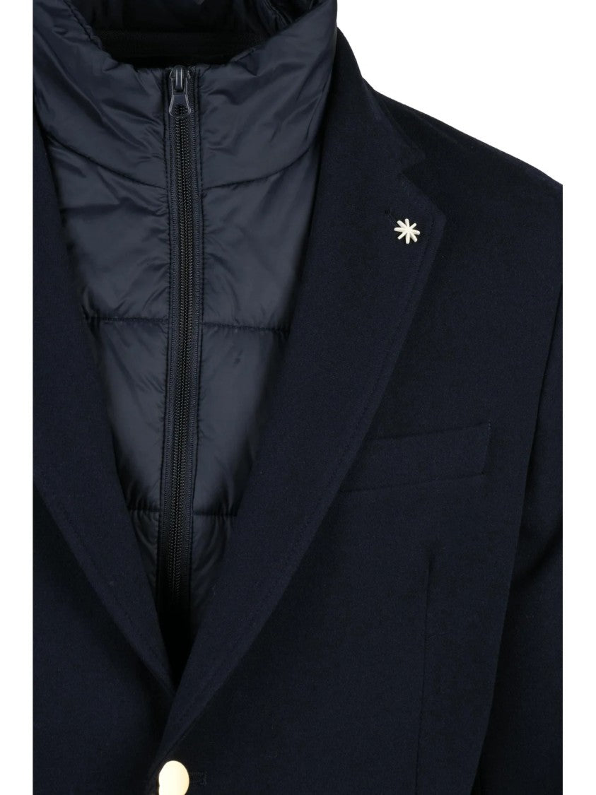 Manuel Ritz Blue Quilted Bib Insert Wool-Blend Blazer