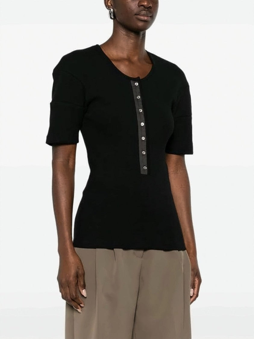 Lemaire Fitted Black Short-Sleeved Top With Central Button Placket