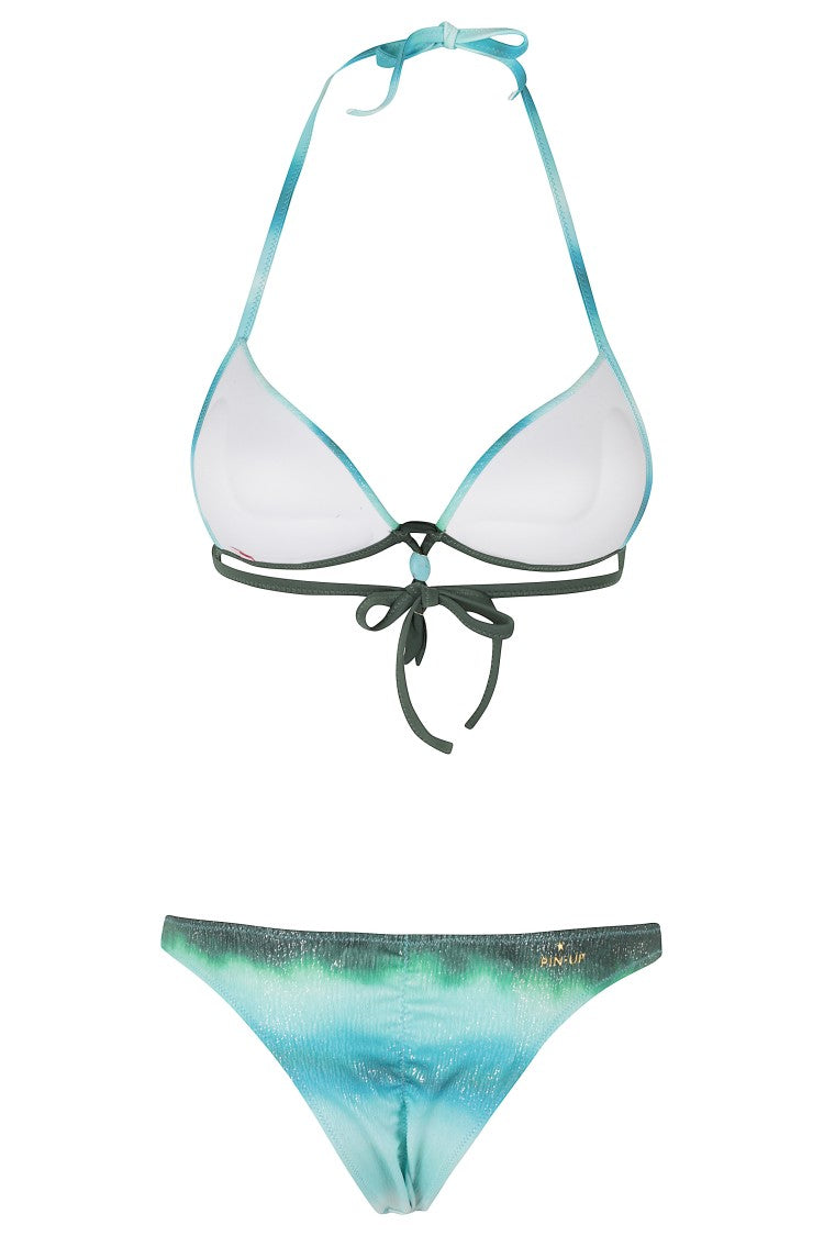 Pin-Up Light Blue Tie Dye Glitter Foil Triangle Polyester Bikini