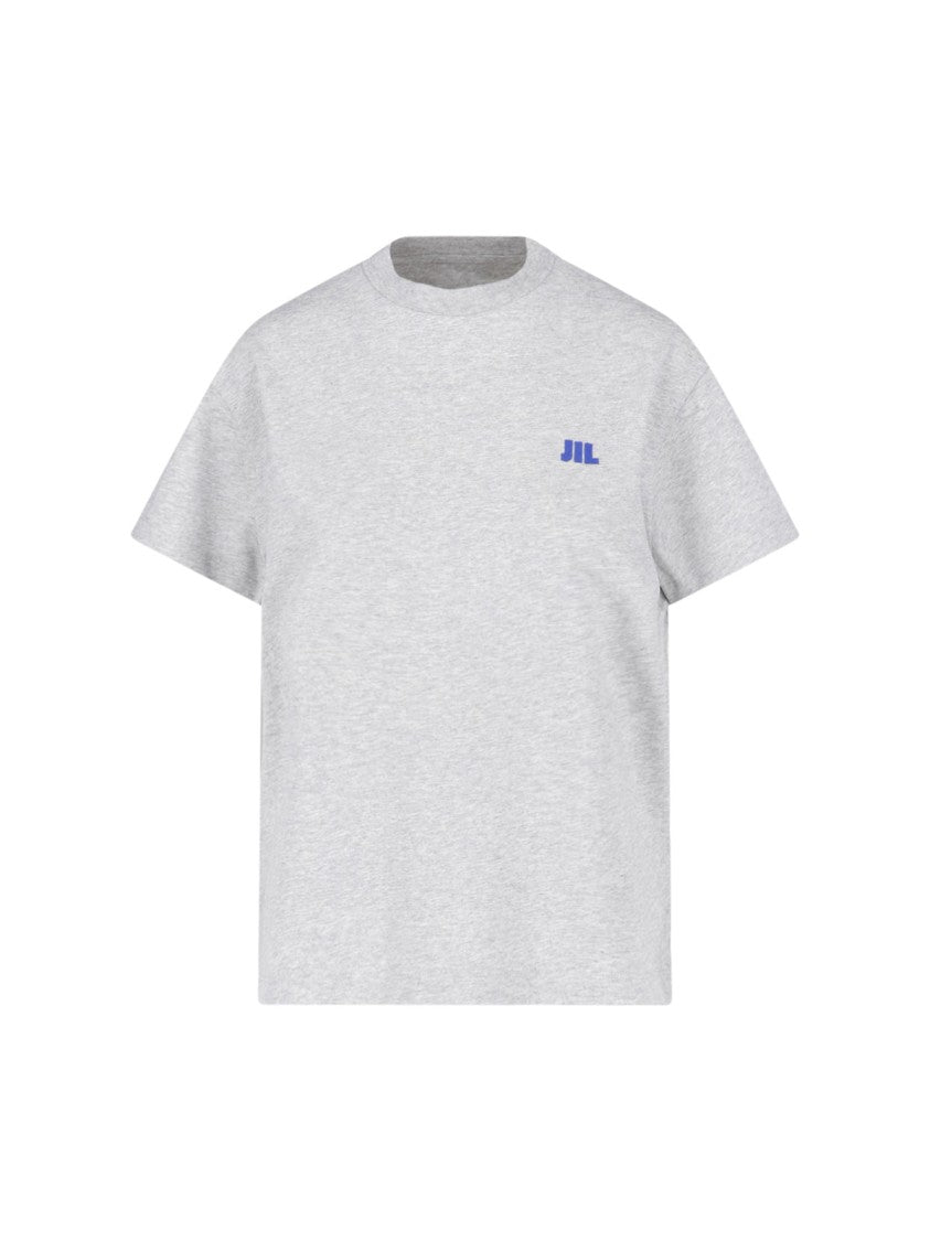 Jil Sander Grey Crewneck Logo Cotton T-Shirt