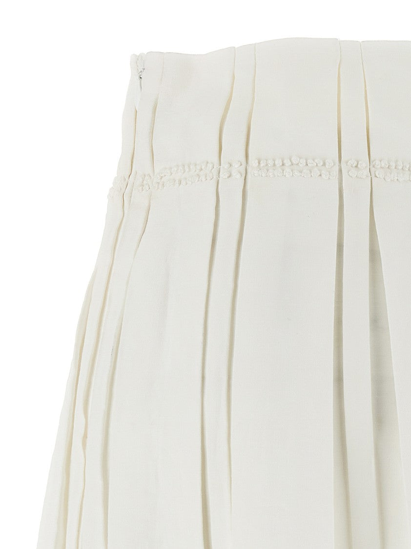 Jil Sander Pleated Linen Midi Skirt With Embroidered Waist Detail