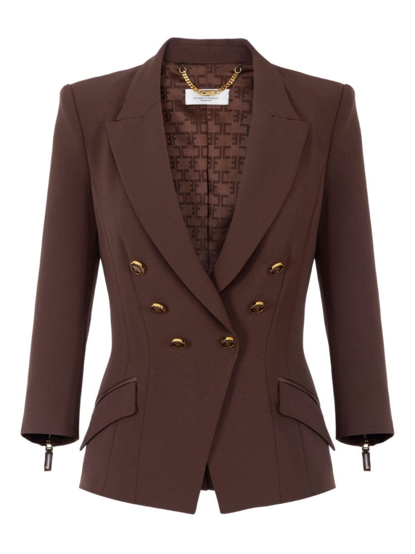 Elisabetta Franchi Tailored Brown Jacket With Gold-Tone Double-Breasted Closure