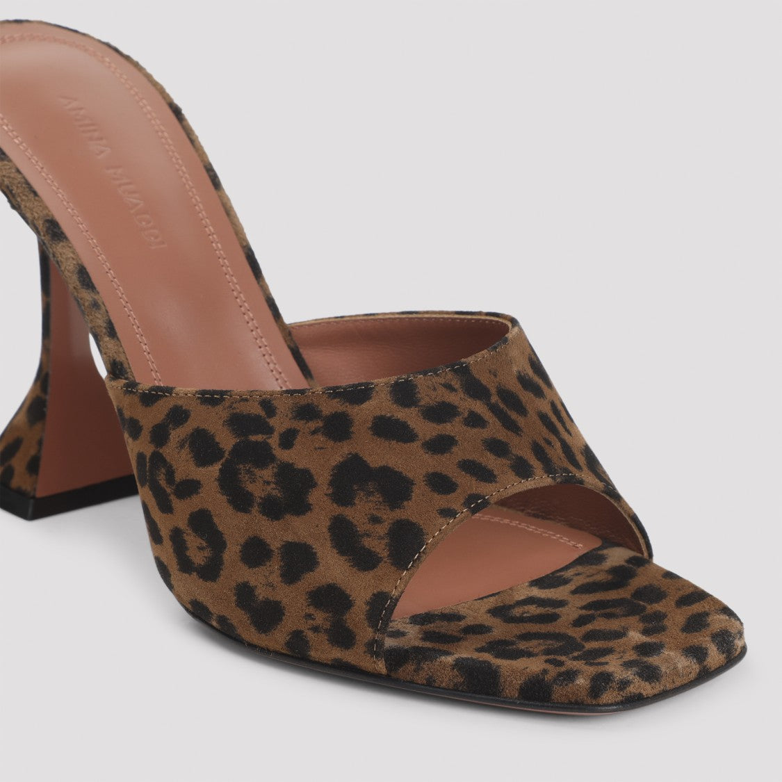 Amina Muaddi Leopard Suede Leather Lupita 95 Slippers