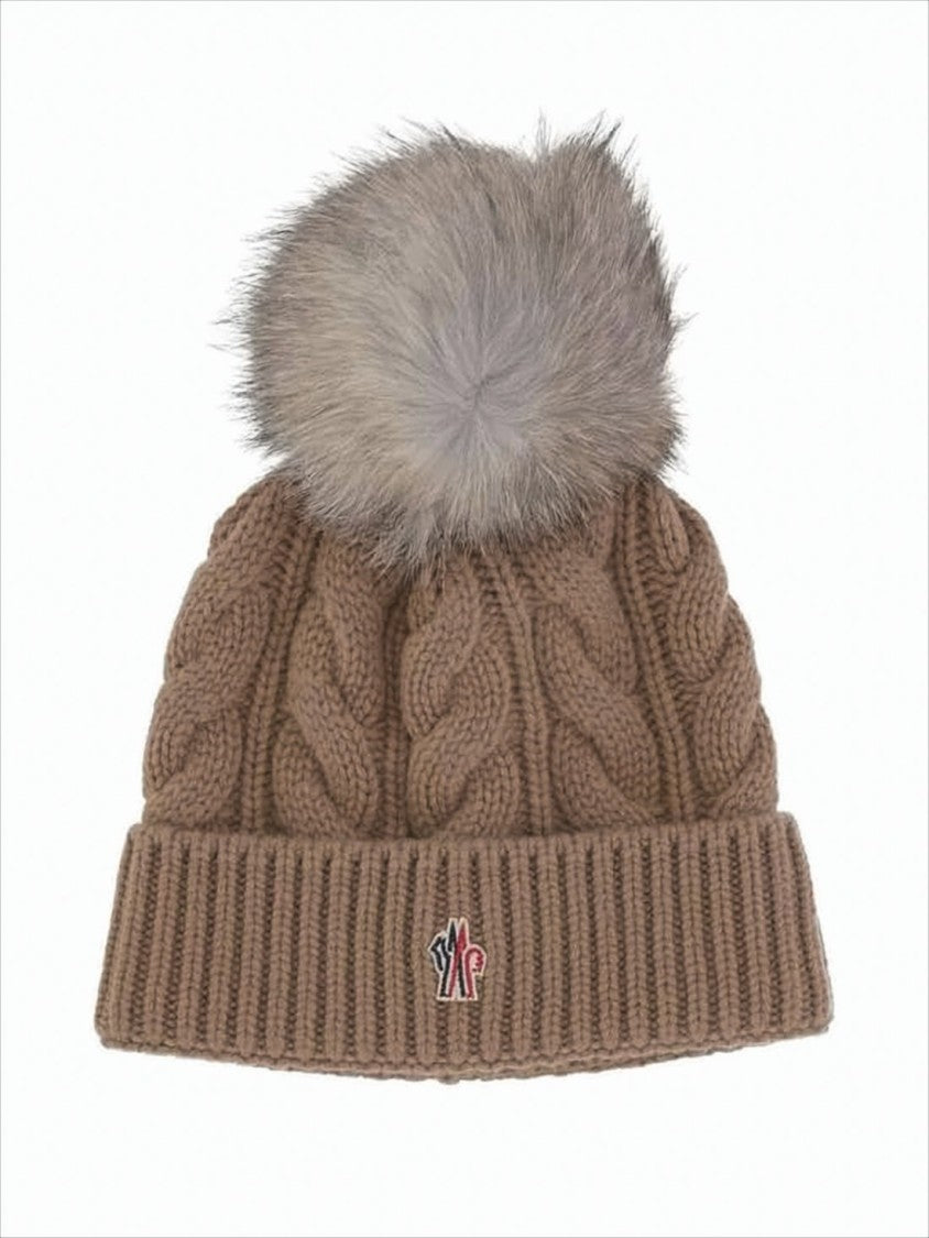 Moncler Textured Cable Knit Beanie With Plush Pom-Pom