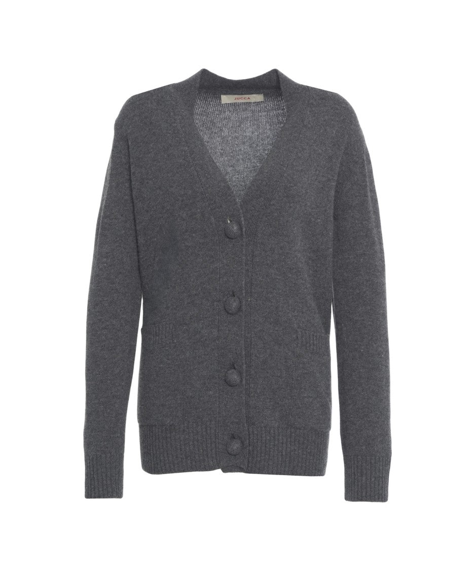 Jucca Button-Down Virgin Wool Cardigan With Deep V-Neckline