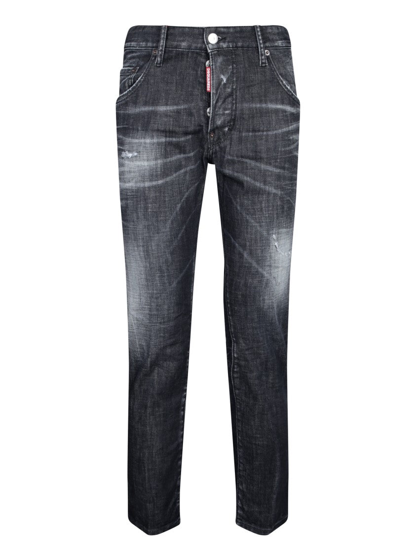 Dsquared2 Slim-Fit Black Jeans With Distressed Detailing