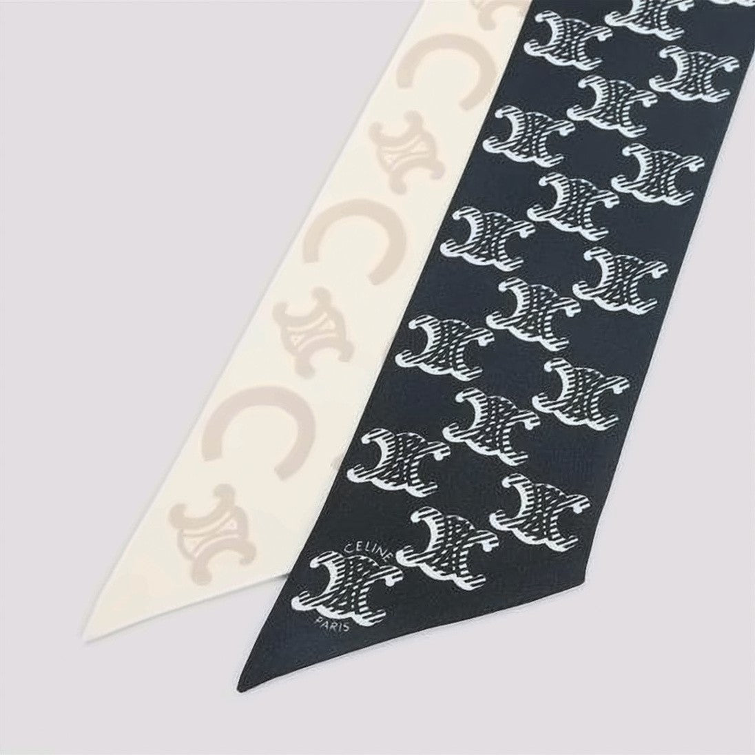 Celine Dual-Tone Silk Scarf With Emblem Pattern
