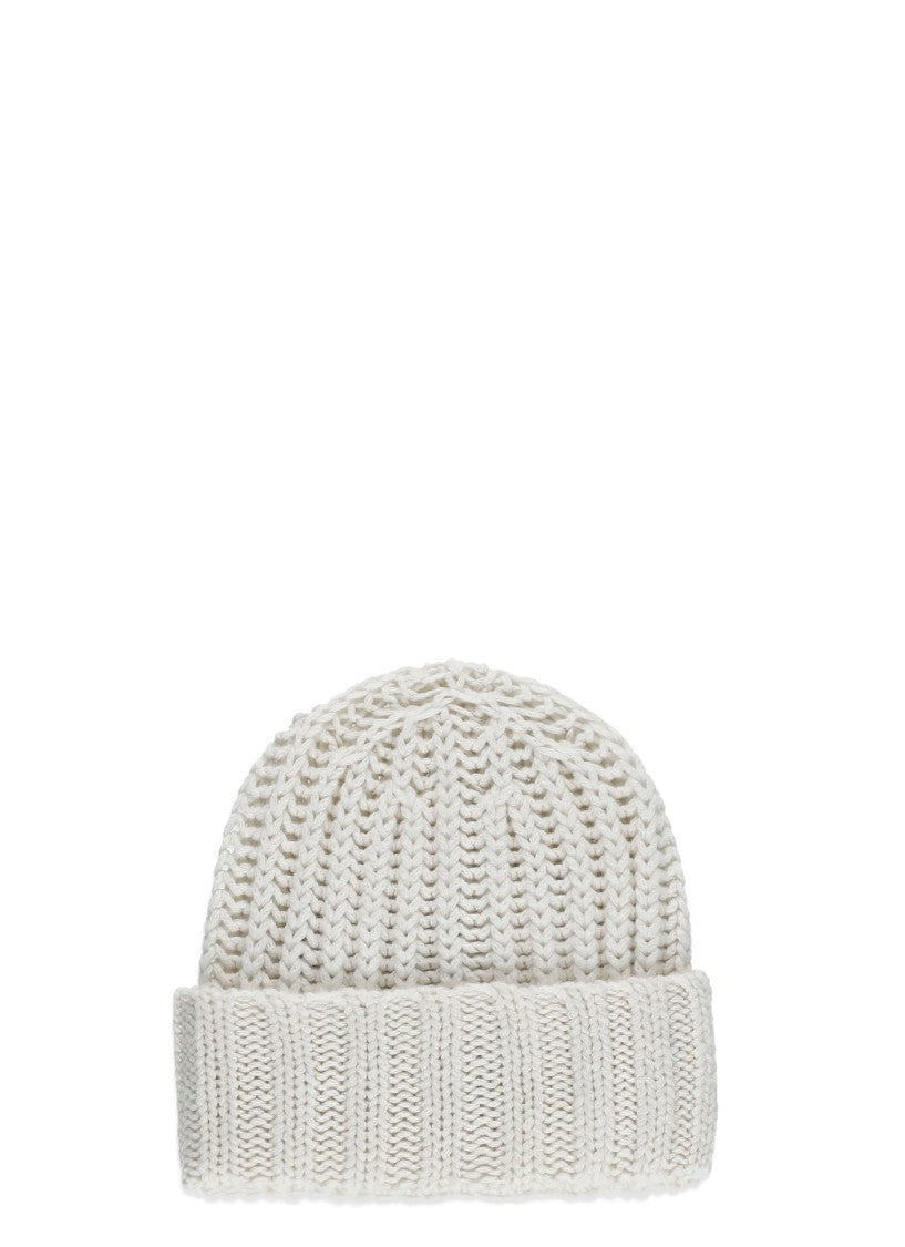 Barna Cashmere White Cashmere Ribbed Beanie