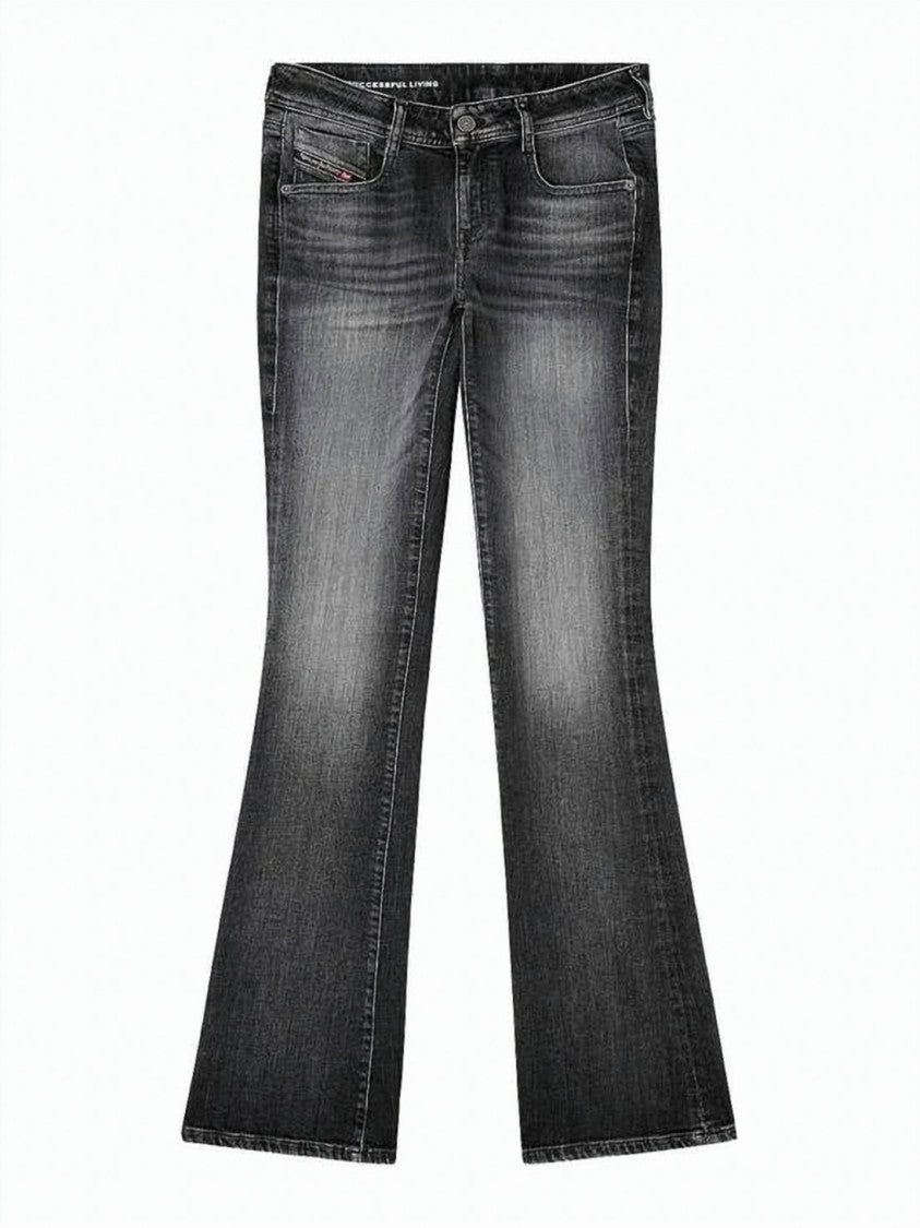 Diesel Bootcut Jeans With Faded Black Wash And Whiskering